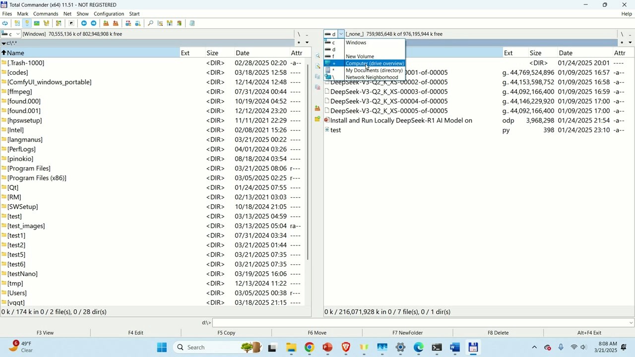 Total Commander drive selector showing available drives