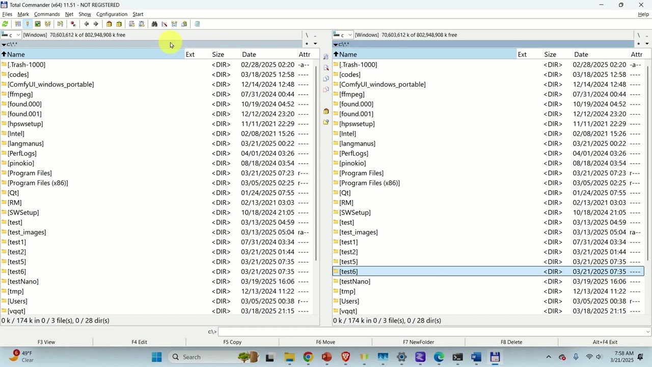 Total Commander dual-pane view with files selected for copy